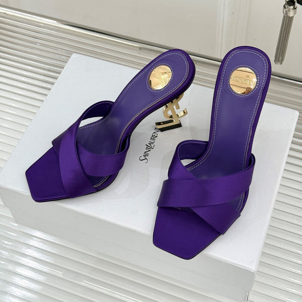 YSL Opyum Sandal 85 Purple Silk Leather 642937