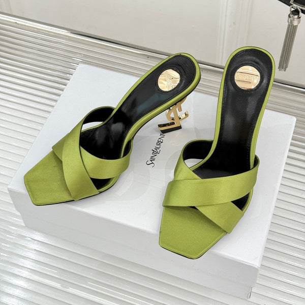 YSL Opyum Sandal 85 Green Silk Leather 642938