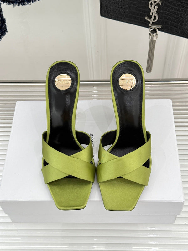 YSL Opyum Sandal 85 Green Silk Leather 642938
