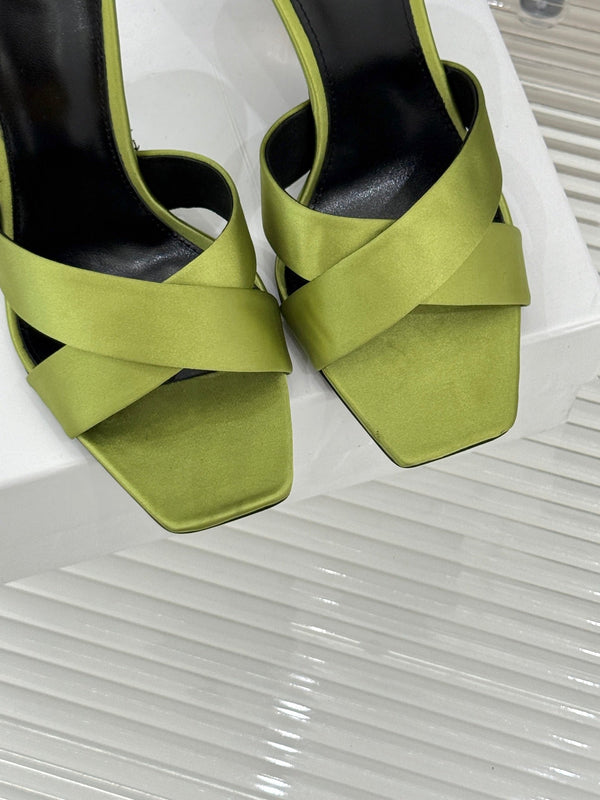 YSL Opyum Sandal 85 Green Silk Leather 642938