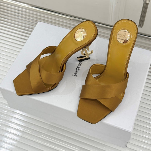 YSL Opyum Sandal 85 Brown Silk Leather 642939