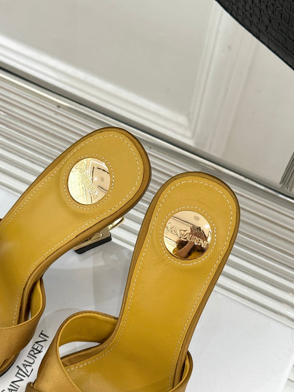 YSL Opyum Sandal 85 Brown Silk Leather 642939