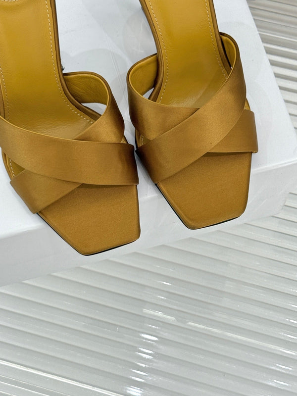 YSL Opyum Sandal 85 Brown Silk Leather 642939