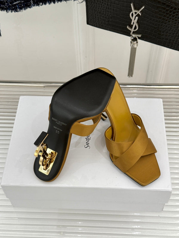 YSL Opyum Sandal 85 Brown Silk Leather 642939