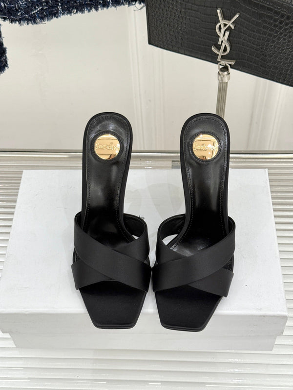 YSL Opyum Sandal 85 Black Silk Leather 642942