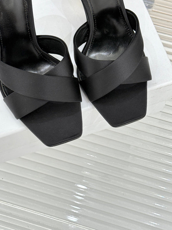 YSL Opyum Sandal 85 Black Silk Leather 642942