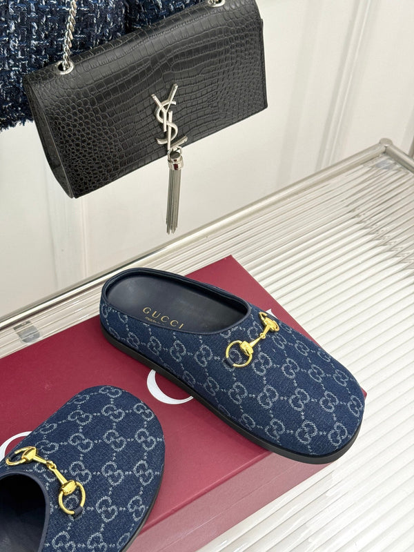 GG Mule With Horsebit Dark Blue Canvas 905744