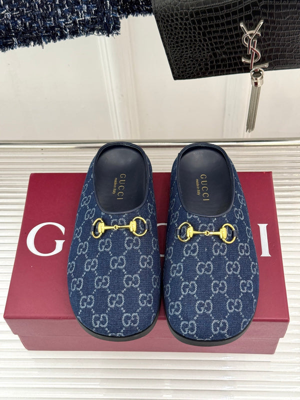 GG Mule With Horsebit Dark Blue Canvas 905744