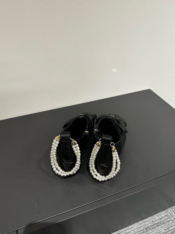 CC Pointed Toe High Heels Black Bow Tie Cowhide