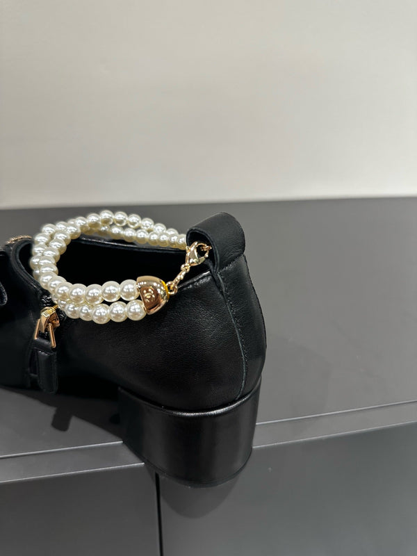 CC Pointed Toe High Heels Black Bow Tie Cowhide