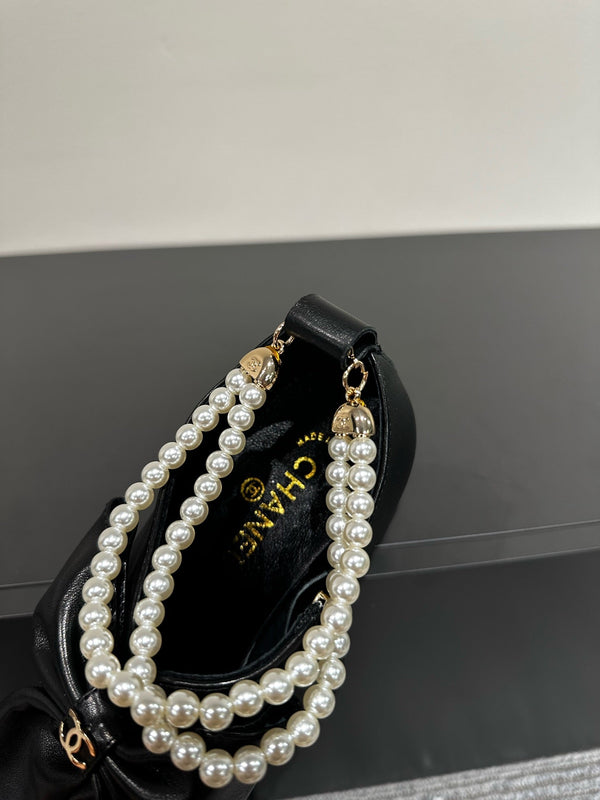 CC Pointed Toe High Heels Black Bow Tie Cowhide