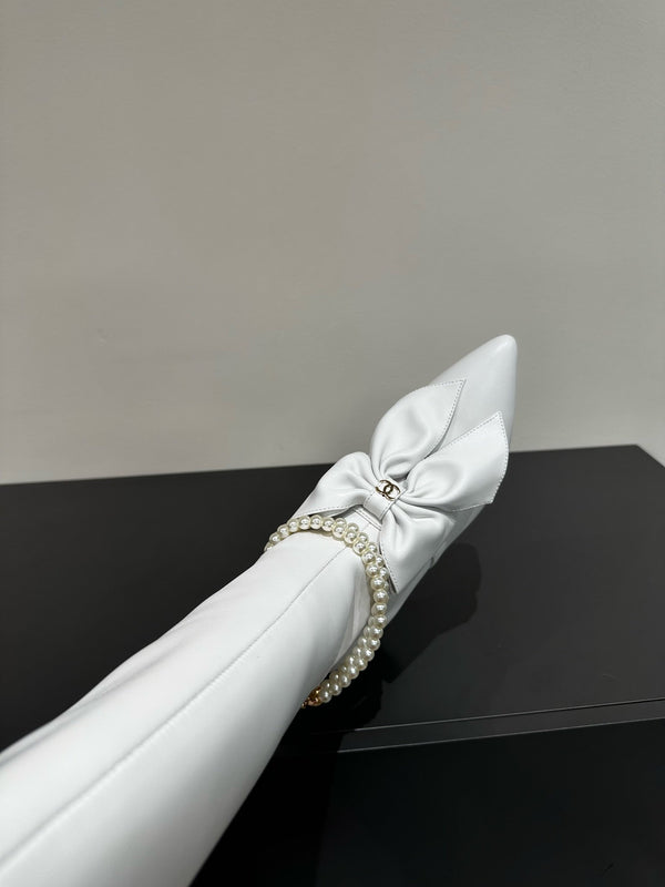 CC High Boots White Bow Tie Cowhide