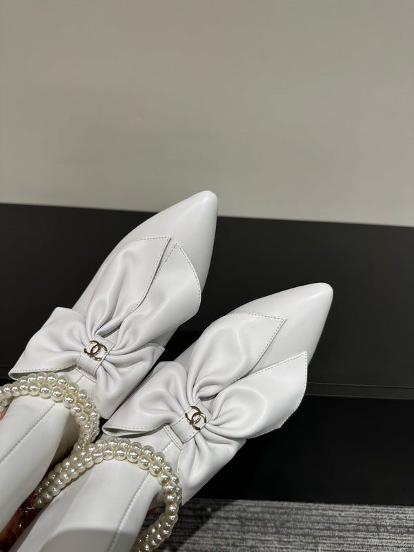 CC High Boots White Bow Tie Cowhide