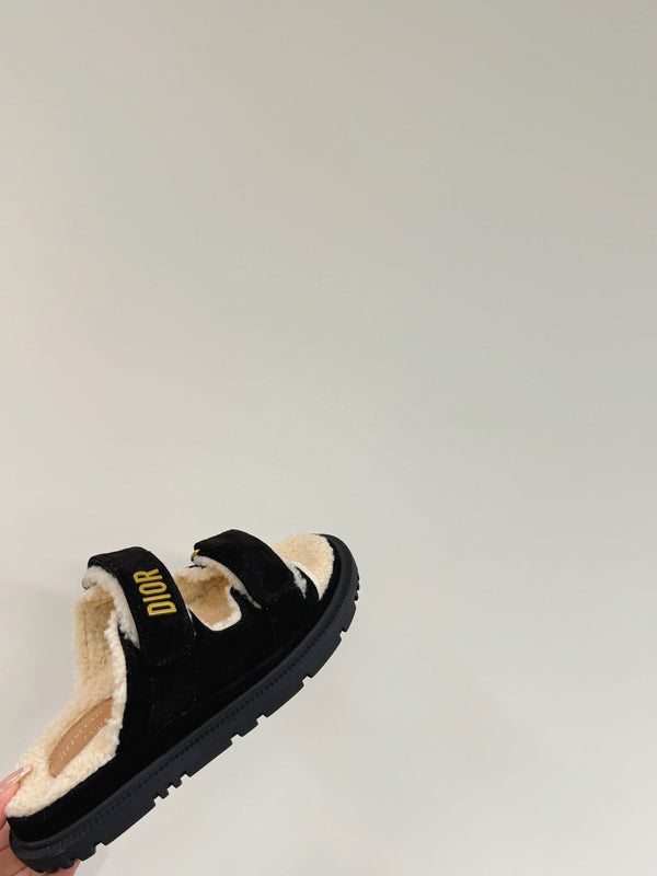 Dioract Slide In Black Suede And Wool Fleece Lining 109875