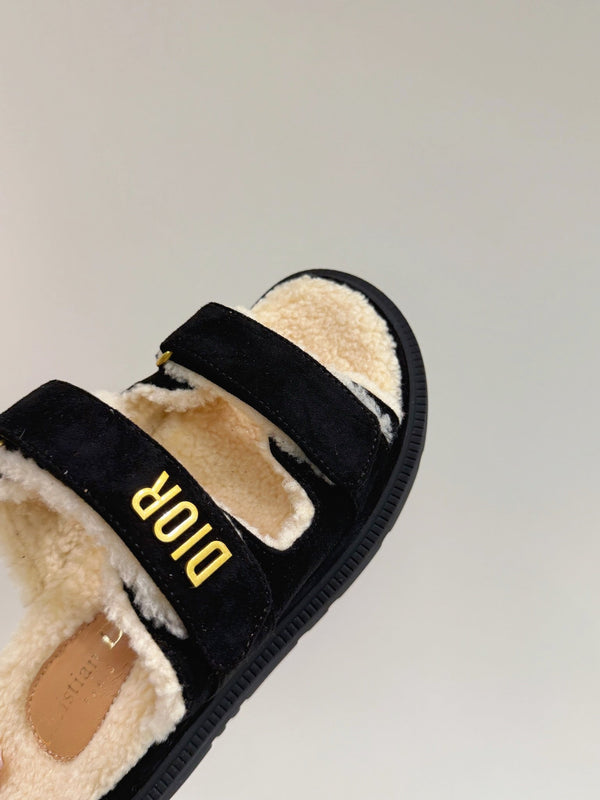 Dioract Slide In Black Suede And Wool Fleece Lining 109875