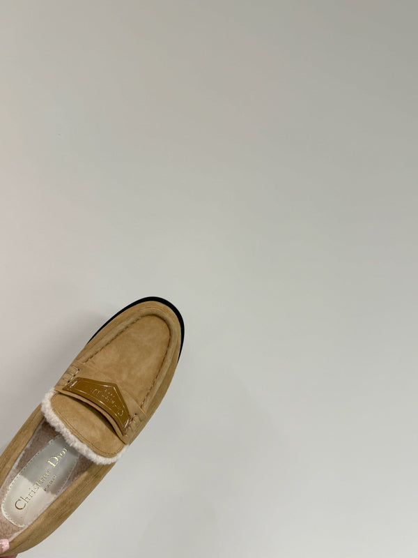 CD Loafers In Beige Brown Suede And Fleece Lining 109295