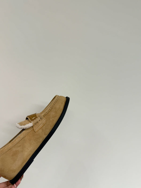CD Loafers In Beige Brown Suede And Fleece Lining 109295