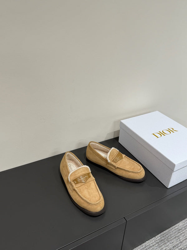 CD Loafers In Beige Brown Suede And Fleece Lining 109295