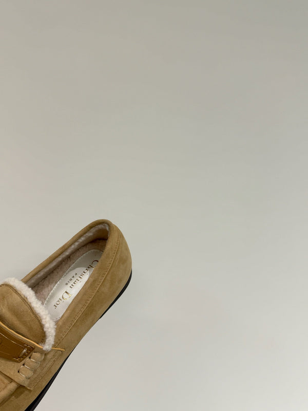 CD Loafers In Beige Brown Suede And Fleece Lining 109295