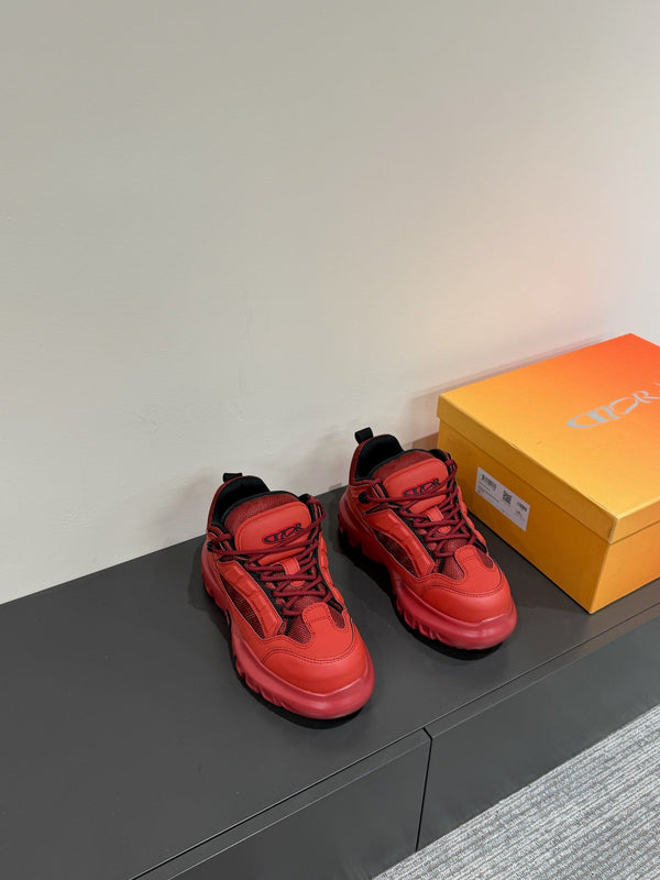 CD Sneaker In Red Mix Burgundy Calfskin And Mesh Fabric 109252