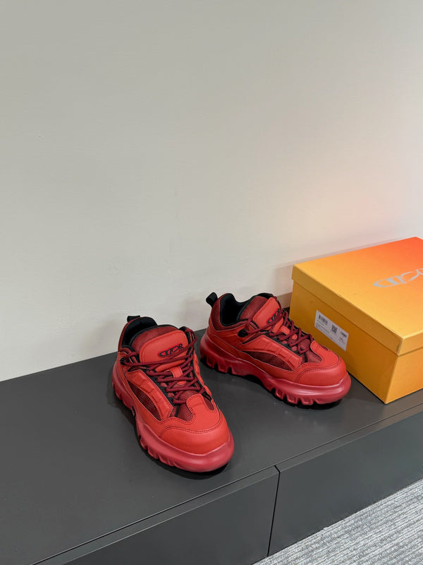 CD Sneaker In Red Mix Burgundy Calfskin And Mesh Fabric 109252