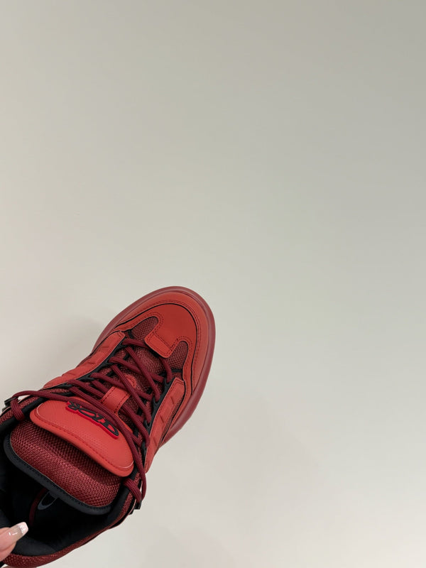 CD Sneaker In Red Mix Burgundy Calfskin And Mesh Fabric 109252