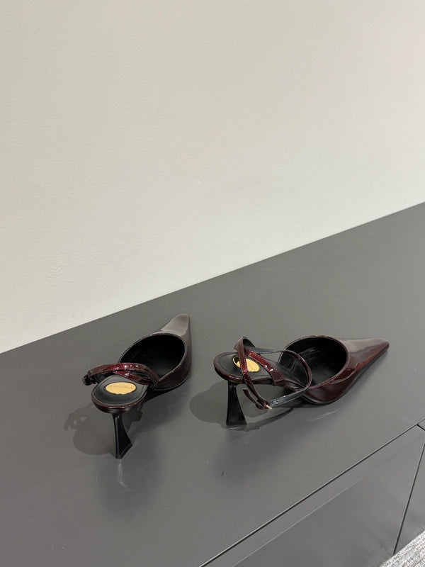 AIMÉE SLINGBACK PUMPS IN WINE RED GLOSSY LAMBSKIN