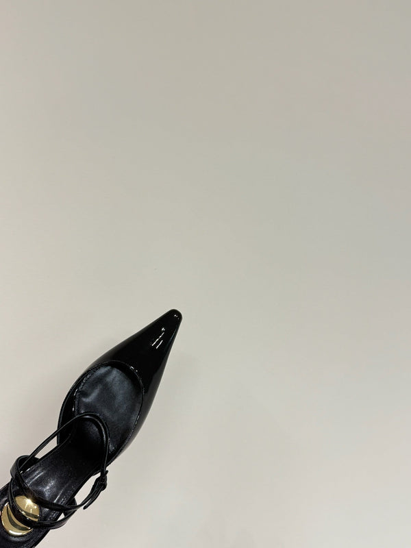 AIMÉE SLINGBACK PUMPS IN BLACK GLOSSY LAMBSKIN