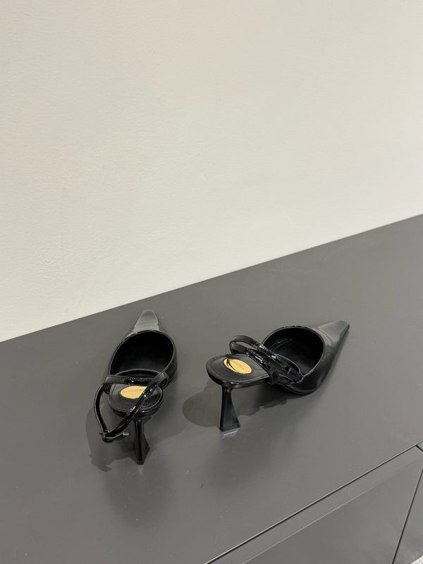 AIMÉE SLINGBACK PUMPS IN BLACK GLOSSY LAMBSKIN