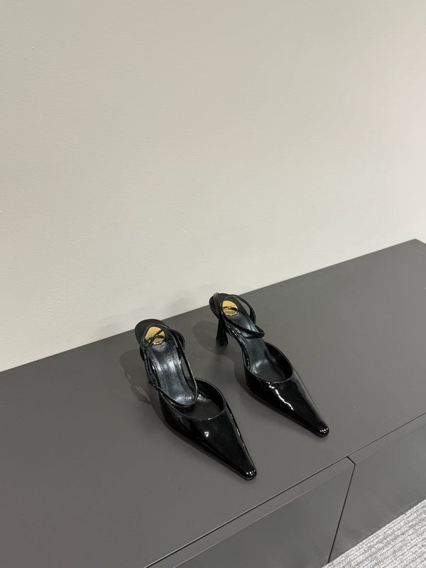 AIMÉE SLINGBACK PUMPS IN BLACK GLOSSY LAMBSKIN