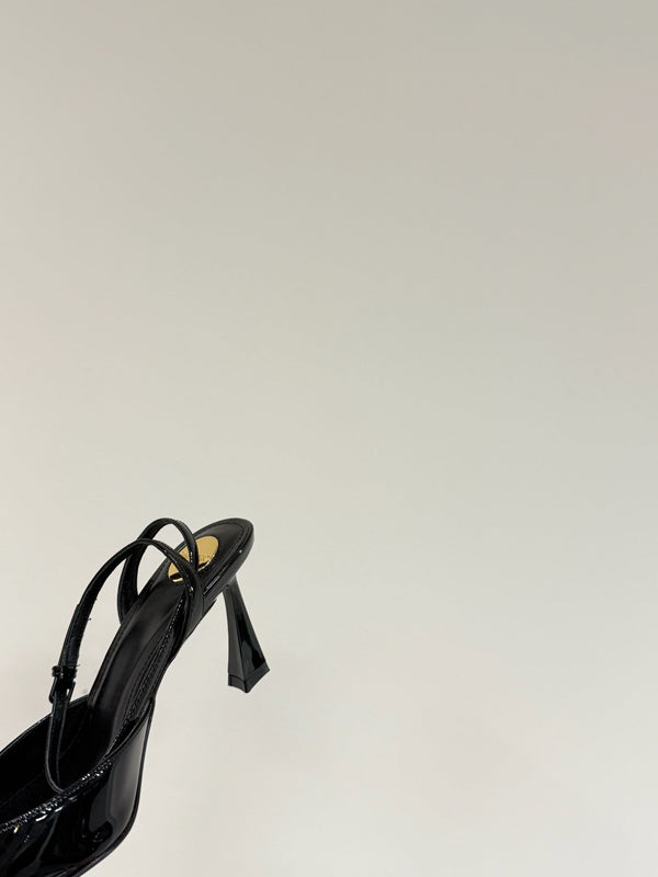 AIMÉE SLINGBACK PUMPS IN BLACK GLOSSY LAMBSKIN