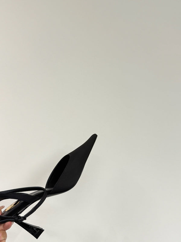 AIMÉE SLINGBACK PUMPS IN BLACK SATIN