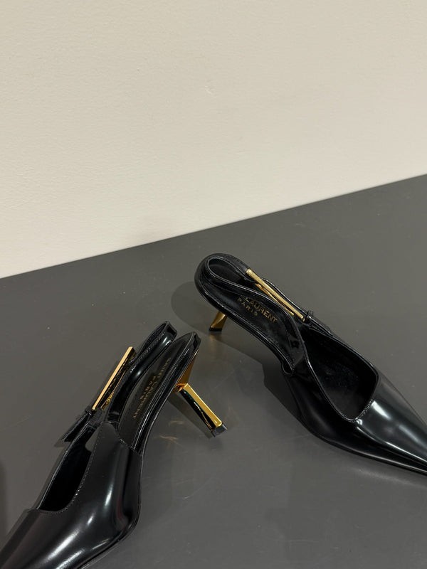 LEE SLINGBACK MID PUMPS IN BLACK SHINY CALFSKIN