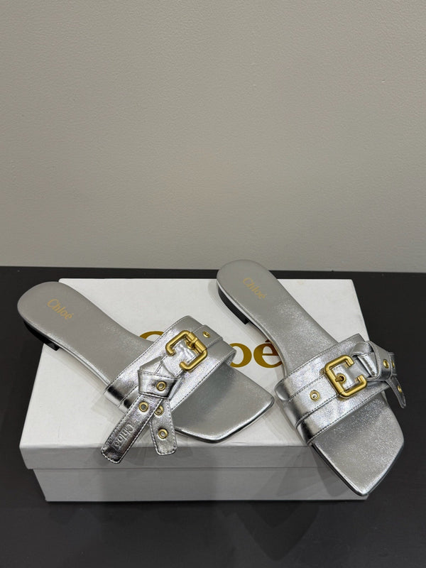 Loewe 25 Bow Metal Buckle Slide Sliver Cowhide