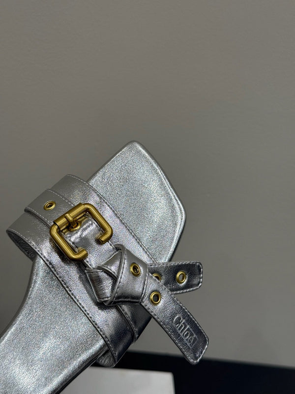 Loewe 25 Bow Metal Buckle Slide Sliver Cowhide