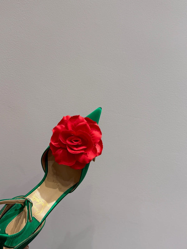 CC 25 Flower Rose Pumps Green Silk 337165