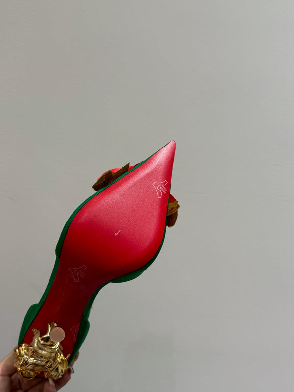 CC 25 Flower Rose Pumps Green Silk 337165