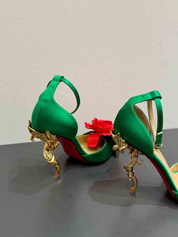 CC 25 Flower Rose Pumps Green Silk 337165