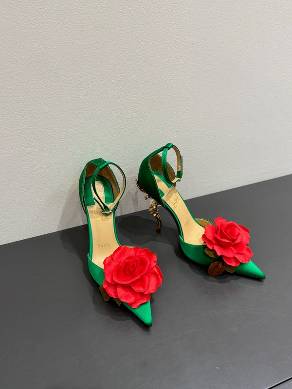 CC 25 Flower Rose Pumps Green Silk 337165