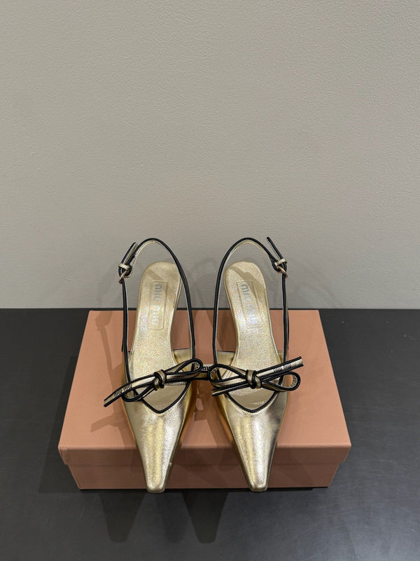 Miu slingback pump metallic gold leather