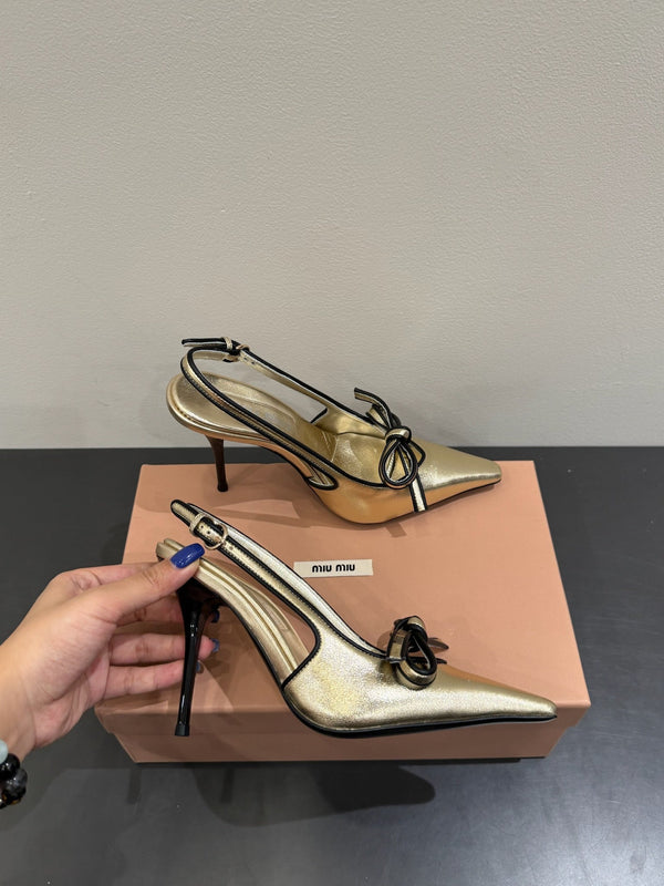 Miu slingback pump metallic gold leather