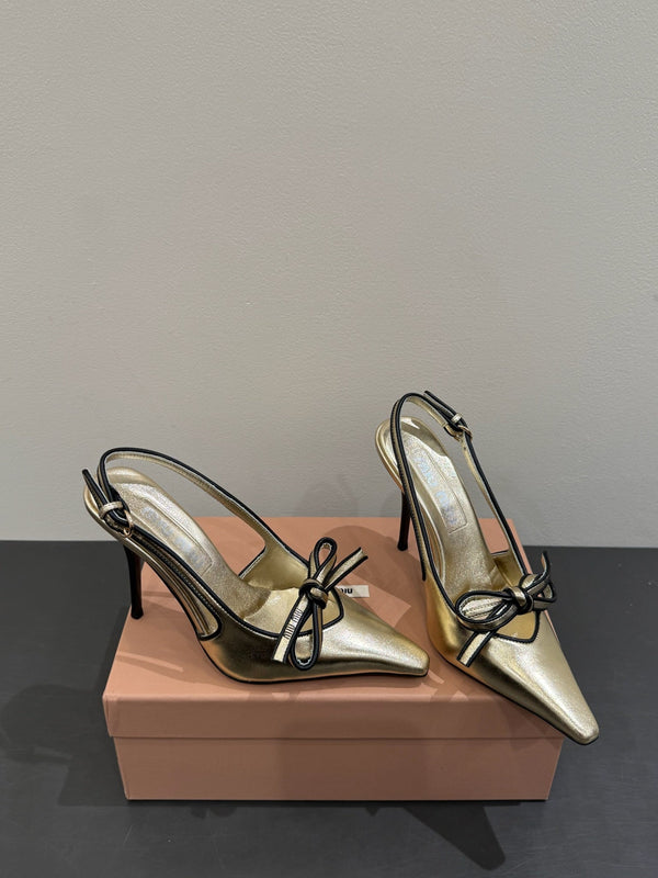 Miu slingback pump metallic gold leather
