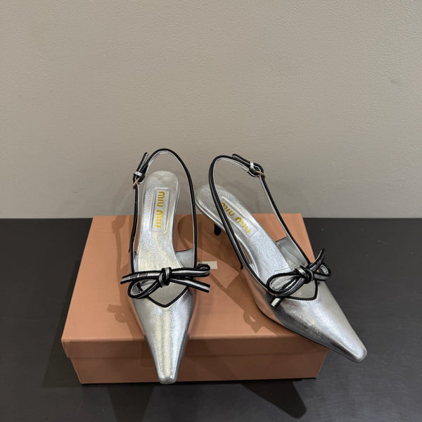 Miu slingback pump metallic sliver leather