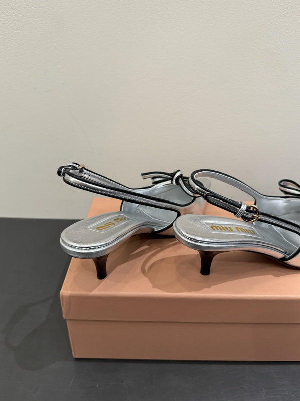 Miu slingback pump metallic sliver leather