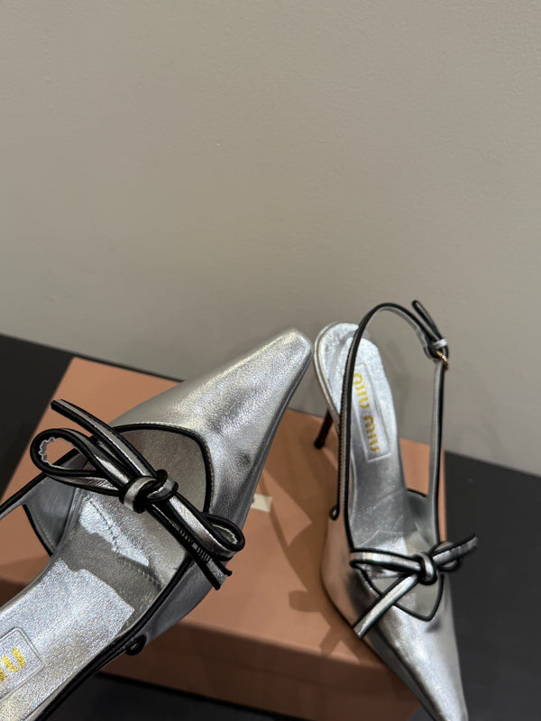Miu slingback pump metallic sliver leather