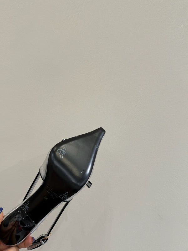 Miu slingback pump metallic sliver leather