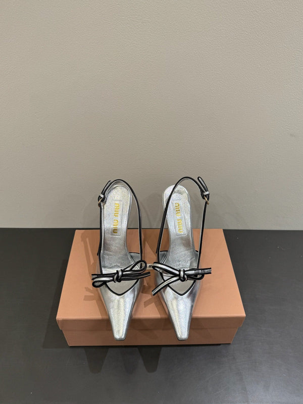 Miu slingback pump metallic sliver leather