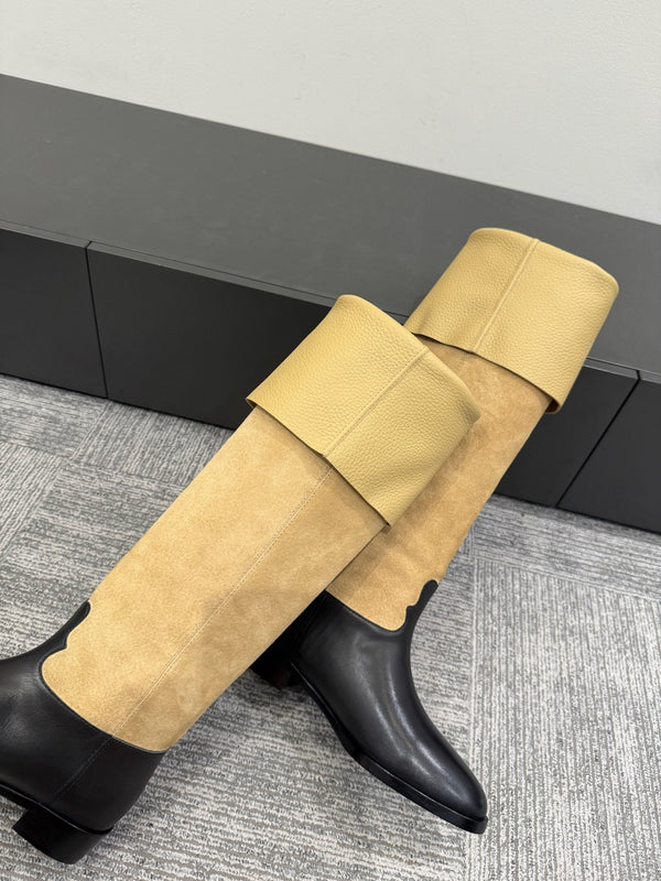 CC Métiers d’art Thigh Boots Beige Black Suede Calfskin 417836