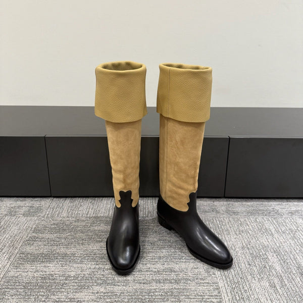 CC Métiers d’art Thigh Boots Beige Black Suede Calfskin 417836