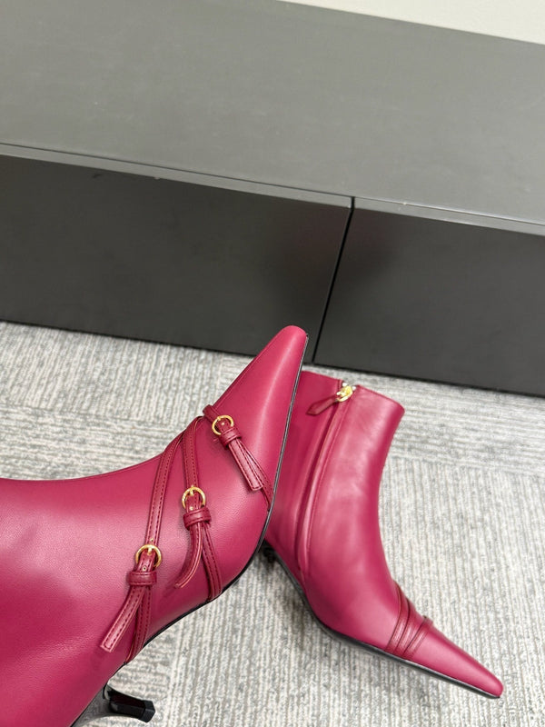 Miu short boots 40mm deep magenta or berry cowhide 417983